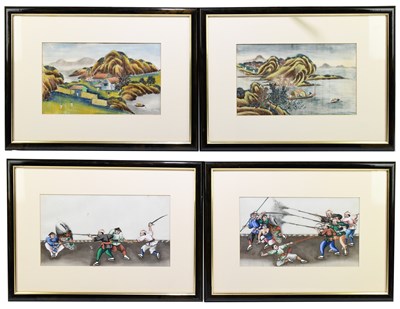 Lot 563 - Four Chinese hand painted rice paper pictures,...