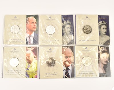 Lot 646 - THE ROYAL MINT; six UK £5 brilliant...