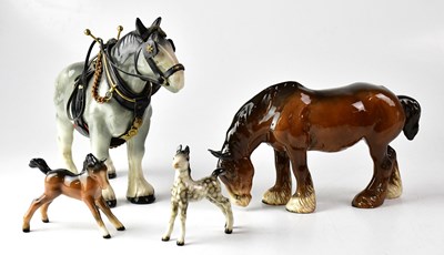 Lot 388 - BESWICK; a brown shire horse, a brown foal and...