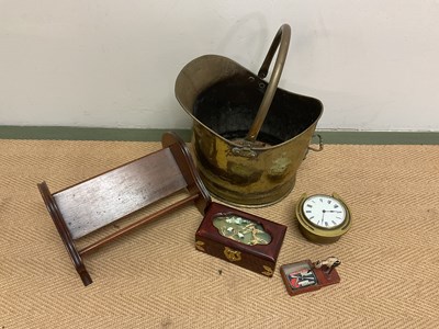 Lot 442 - A brass coal scuttle, book trough, box, etc.