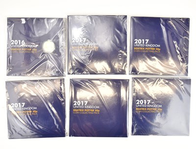 Lot 615 - CHANGE CHECKER; six Beatrix Potter four-coin...