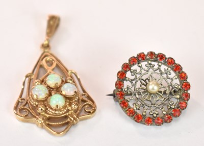 Lot 1237 - A 9ct yellow gold Art Nouveau opal set pendant,...