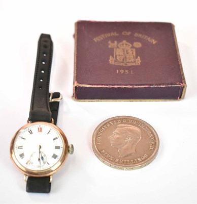 Lot 1331 - A vintage 9ct gold cased wristwatch head with...