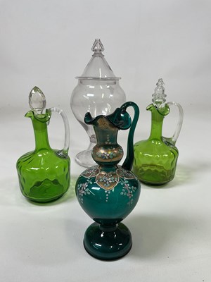 Lot 526 - A 19th century pedestal clear glass jar and...
