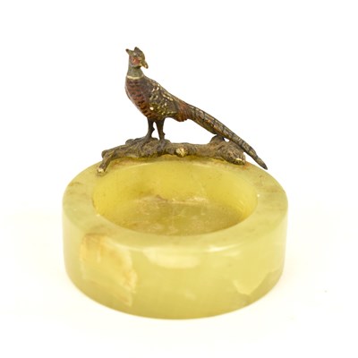 Lot 437 - A 1930s cold painted bronze pheasant on a...