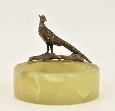Lot 437 - A 1930s cold painted bronze pheasant on a...