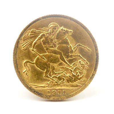 Lot 607 - A George V full sovereign, 1911, George and...