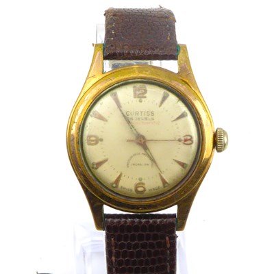 Lot 871 - CURTISS; a gentlemen's vintage wristwatch,...