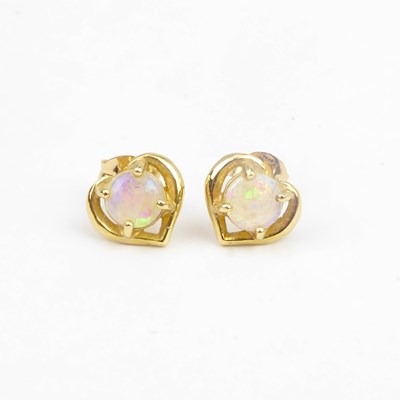 Lot 811 - A pair of 9ct gold heart-shaped earrings, with...