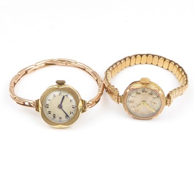 Lot 888 - Two ladies' 9ct gold wristwatches, one with...