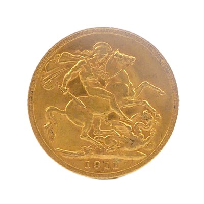 Lot 608 - A George V full sovereign, 1911, George and...