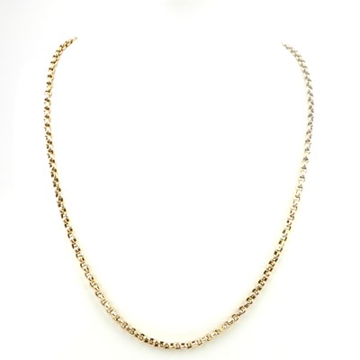 Lot 789 - A 9ct rose gold belcher link necklace with box...