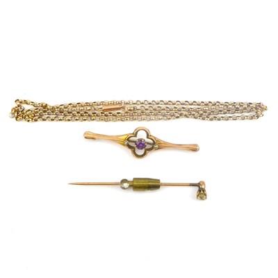 Lot 784 - A 9ct gold necklace, length 45cm (af), a 9ct...