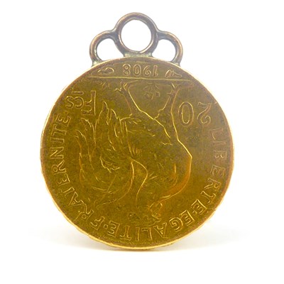 Lot 768 - A French 1908 gold twenty franc coin with...
