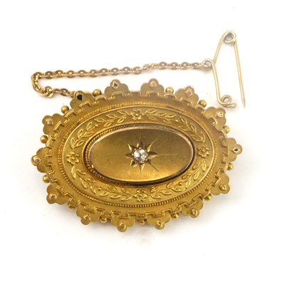 Lot 753 - A Victorian 15ct gold oval mourning brooch...