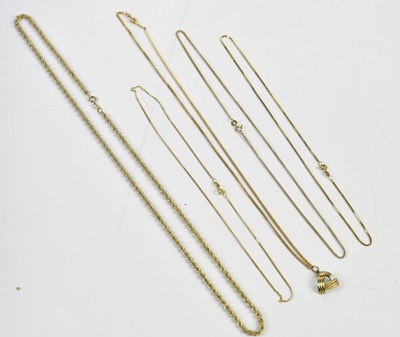 Lot 337 - A group of 9ct yellow gold chains, combined...