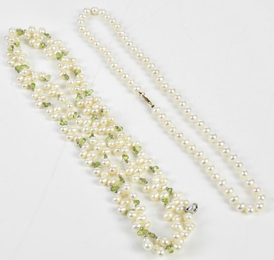 Lot 501 - Two cultured pearl necklaces, one with 9ct...