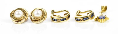 Lot 473 - Two pairs of 9ct yellow gold earrings, one set...