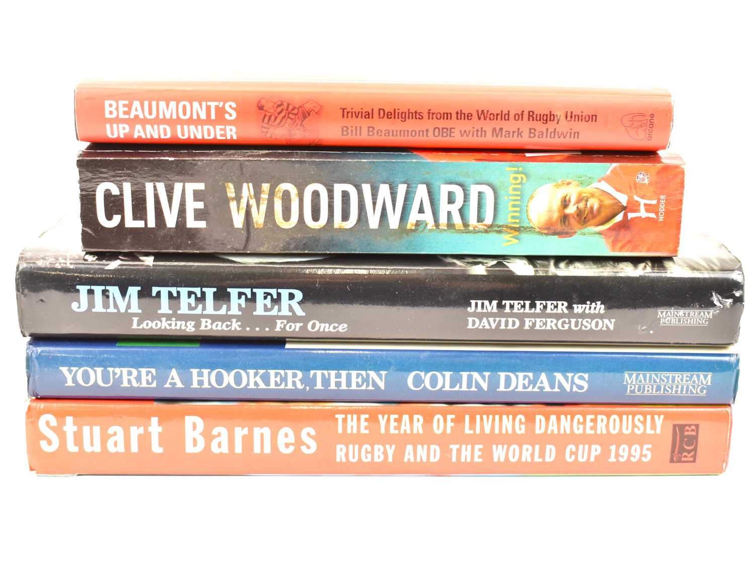 Lot 540 - RUGBY; five signed books, comprising Bill...