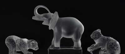 Lot 411 - LALIQUE; three figures comprising a frosted...