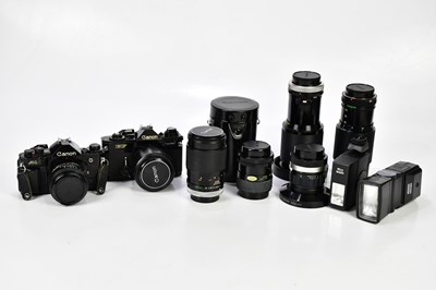 Lot 1481 - CANON; two Canon 35mm film cameras, to include...