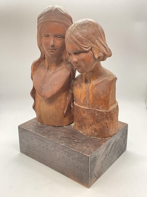 Lot 449 - ALFREDA BERESFORD; a pair of carved wooden...