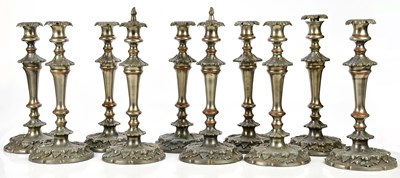 Lot 2003 - A set of ten plated candlesticks of tapering...