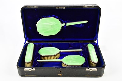 Lot 2213 - A white metal and green enamel Art Deco five...