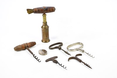 Lot 1352 - A 19th century bronze corkscrew, lacking helix,...