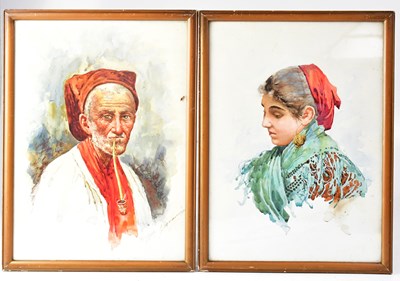Lot 479 - UNATTRIBUTED; a pair of watercolour portraits...