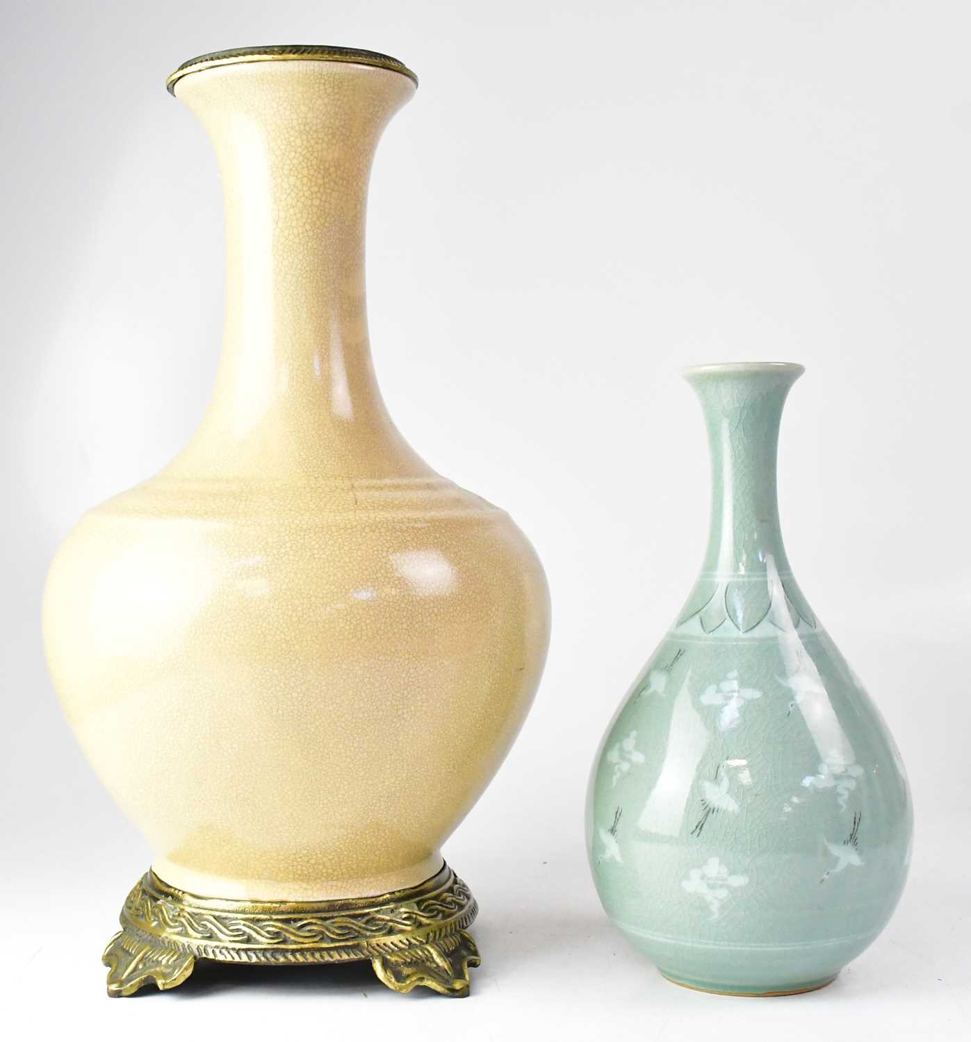 Lot 428 - A celadon-style crackle glaze vase of onion...