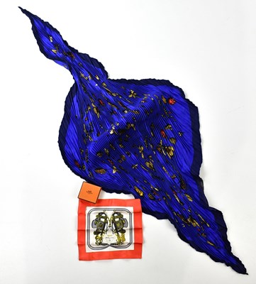 Lot 823 - HERMÈS; a blue 100% silk Les Insectes pleated...