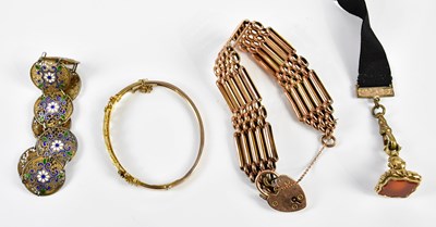 Lot 307 - A 9ct rose gold five bar gate link bracelet, a...
