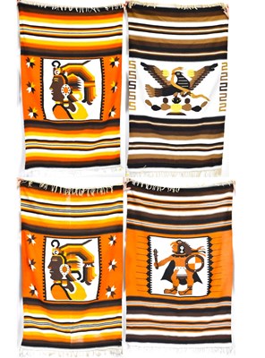 Lot 112 - Four 1970s Mexican Aztec wall hangings/rugs,...