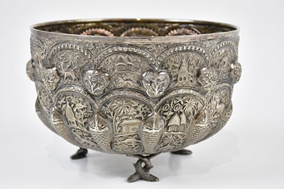 Lot 2366 - An Indian white metal bowl with cast and...