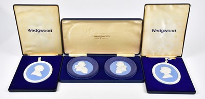 Lot 2782 - WEDGWOOD; three cased commemorative jasperware...