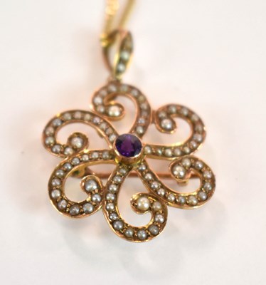 Lot 1146 - A 9ct yellow gold Edwardian amethyst and seed...