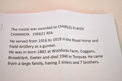 Lot 31 - A WWI British War Medal awarded to 196621 Gnr....
