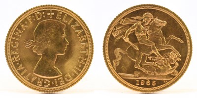 Lot 1861 - An Elizabeth II full sovereign, 1965, cased.