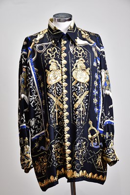 Lot 876 - HERMÈS; a 100% silk 'Ludovicus Magnus' shirt,...