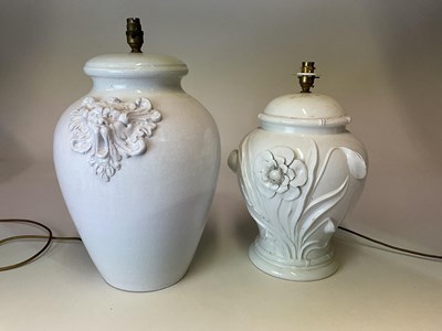 Lot 536 - Two Italian white ceramic glazed lamp bases,...