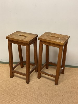 Lot 691 - A pair of mid 20th century oak laboratory or...