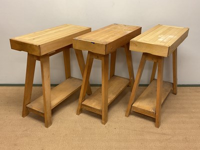 Lot 661 - Three beech artist's tables with single drawer...