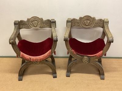 Lot 645 - A pair of reproduction Savonarola chairs with...