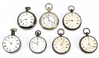 Lot 1800 - A collection of five silver key wind pocket...