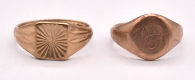 Lot 1214 - Two 9ct yellow gold signet rings, sizes L 1/2...