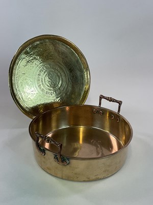 Lot 438 - A copper preserving pan, width 32cm, and a...