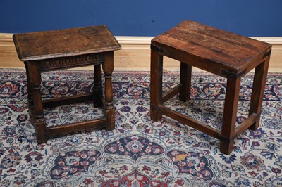 Lot 1048 - A 17th century style oak joint stool, height...