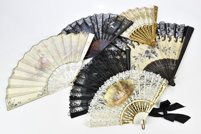 Lot 1356 - A collection of six Edwardian and later fans...