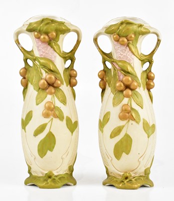 Lot 2751 - ROYAL DUX; a pair of Art Nouveau twin handled...
